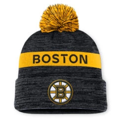 Boston Bruins Fanatics Authentic Pro Rinkside Cuffed Knit Hat With Pom – Black