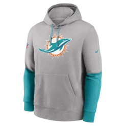 Men’s Miami Dolphins Nike 2024 NFL Sideline Club Fleece Pullover Hoodie – Grey/Aqua