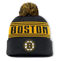 Boston Bruins Fanatics Enforcer Cuffed Knit Hat With Pom – Black