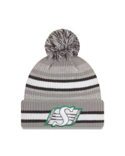 Saskatchewan Roughriders New Era 2023 Official Sideline Cuffed Pom Knit Hat – Grey