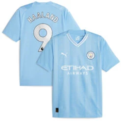 Men’s Manchester City Erling Haaland Puma 2023/24 Home Replica Blank Jersey – Sky Blue