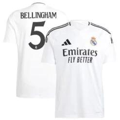 Men’s Jude Bellingham Real Madrid Adidas 24/25 Home Replica Jersey – White