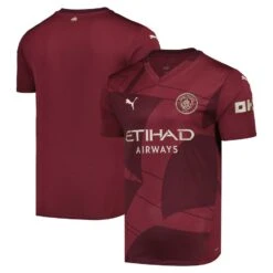 Men’s Manchester City Puma 2024/25 Third Replica Blank Jersey – Burgundy