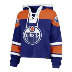 '47 BRAND Women’s Edmonton Oilers ’47 Brand Cropped Superior Lacer Fleece Hoodie – Royal