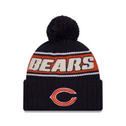Chicago Bears New Era 2024 Sideline Cuffed Knit Hat With Pom – Navy