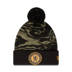 Chelsea New Era AOP Cuffed Knit Hat With Pom – Black