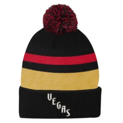 YouthVegas Golden Knights Fanatics Reverse Retro Cuffed Knit Beanie With Pom