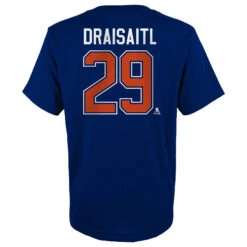 YouthEdmonton Oilers Leon Draisaitl Name & Number Royal – T-Shirt