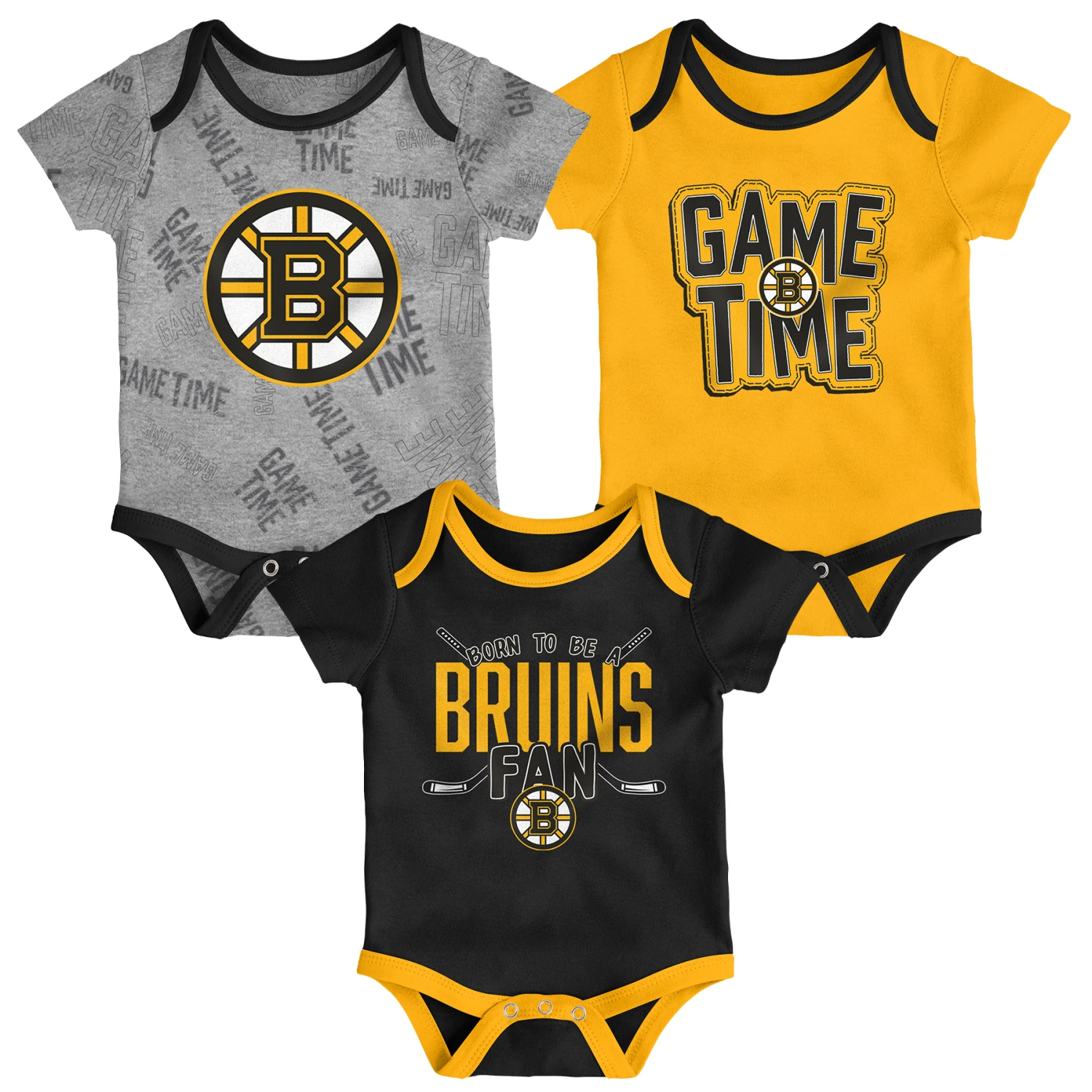 Outerstuff InfantBoston Bruins Game Time 3 Piece Creeper Set 1 Outerstuff InfantBoston Bruins Game Time 3 Piece Creeper Set