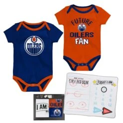 Newborn Edmonton Oilers #1 Draft Pick Bodysuit & Blanket Set