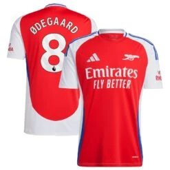 Men’s Martin Ødegaard Arsenal Adidas 24/25 Home Replica Jersey – Red