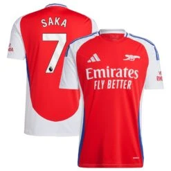 Men’s Bukayo Saka Arsenal Adidas 24/25 Home Replica Jersey – Red