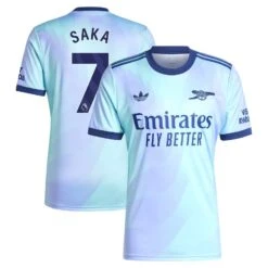 Men’s Bukayo Saka Arsenal Adidas 24/25 Third Replica Jersey – Aqua
