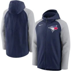 Men’s Toronto Blue Jays Nike Authentic Collection Player Full-Zip Hoodie Jacket – Navy/Grey