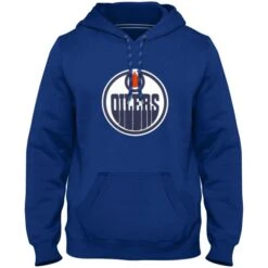 Men’sEdmonton Oilers Bulletin Express Twill Logo Fleece Hoodie – Royal