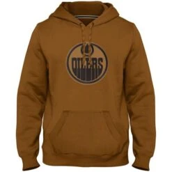 Men’s Edmonton Oilers Bulletin Express Twill Logo Fleece Hoodie – Dune