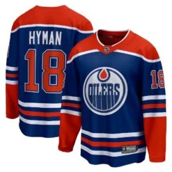 Men’sEdmonton Oilers Zach Hyman Fanatics Breakaway Home Royal Jersey With ON ICE Cresting