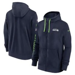 Men’s Seattle Seahawks Nike 2024 NFL Sideline Club Full-Zip Hoodie – Navy