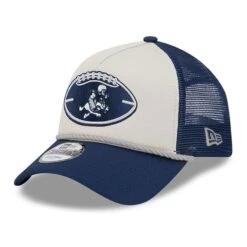 Dallas Cowboys New Era 2024 NFL Sideline Historic 9FORTY A-Frame Trucker Adjustable Hat – Stone/Navy