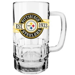 Pittsburgh Steelers 18oz Retro Banner Beer Stein Glass Mug