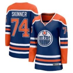 Women’s Edmonton Oilers Stuart Skinner Fanatics Breakaway Royal Blue Home Jersey With ON ICE Cresting